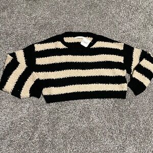 Altar'd State Black and Cream Striped  Cropped Sweater